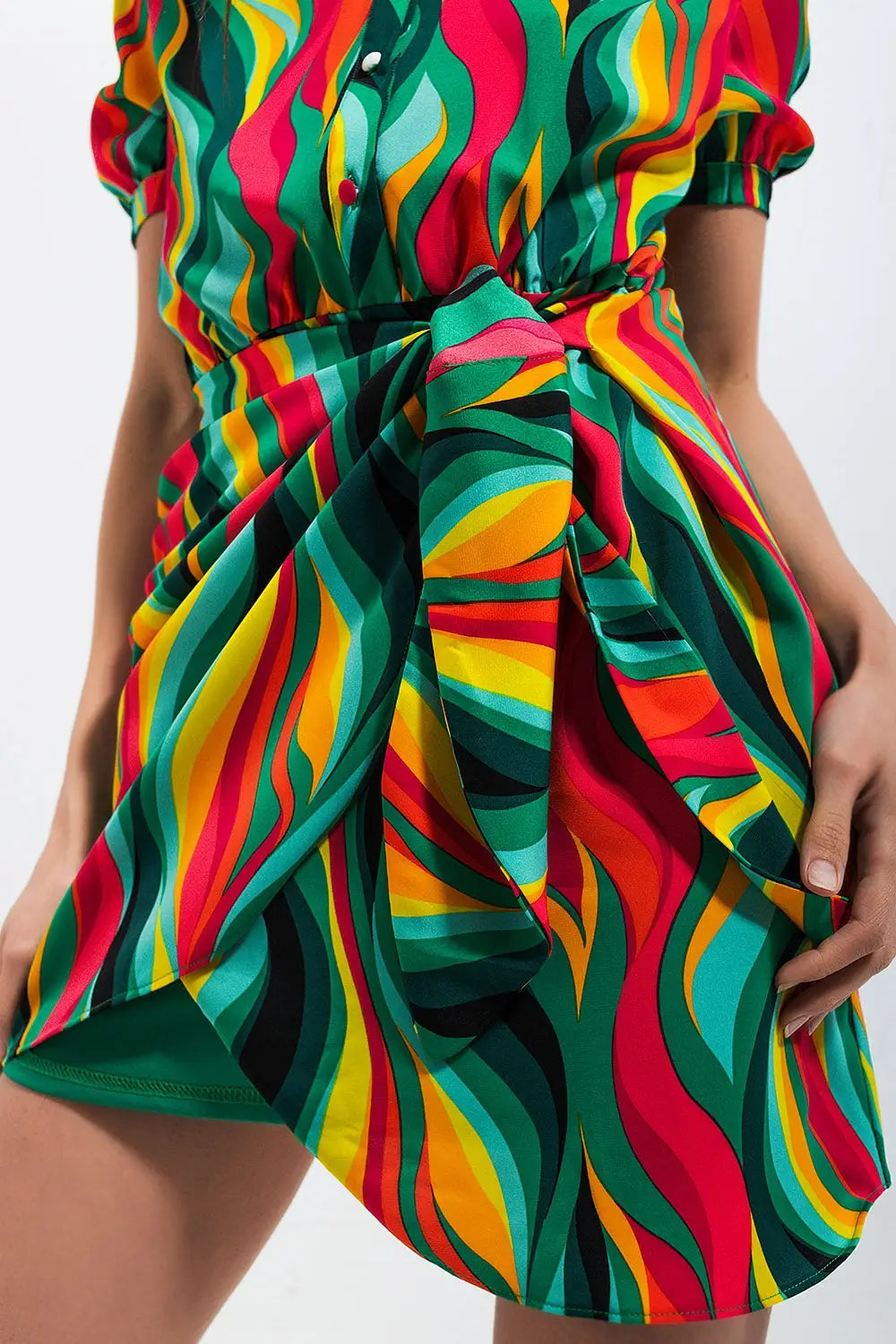 Mini wrap shirt dress in green swirl print - Dresses