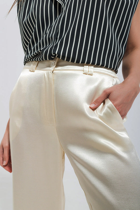 Satin wide leg suit Pants in cream