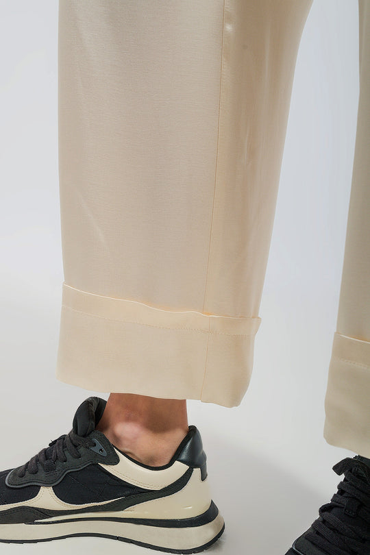 Satin wide leg suit Pants in cream