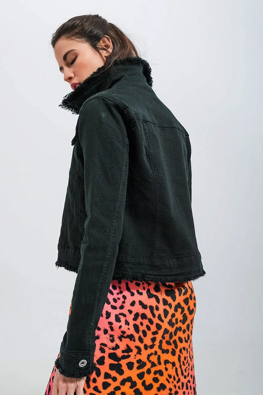 Raw edge black denim jacket - Jackets