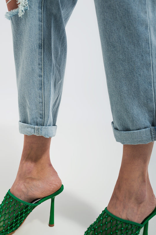 Patch rip jeans in light wash