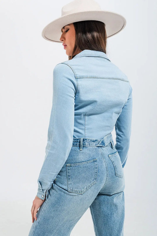 Skinny fit western denim shirt in light wash blue - Shirts