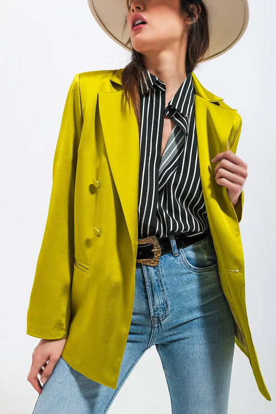 Double breasted satin blazer in lime green - Jackets
