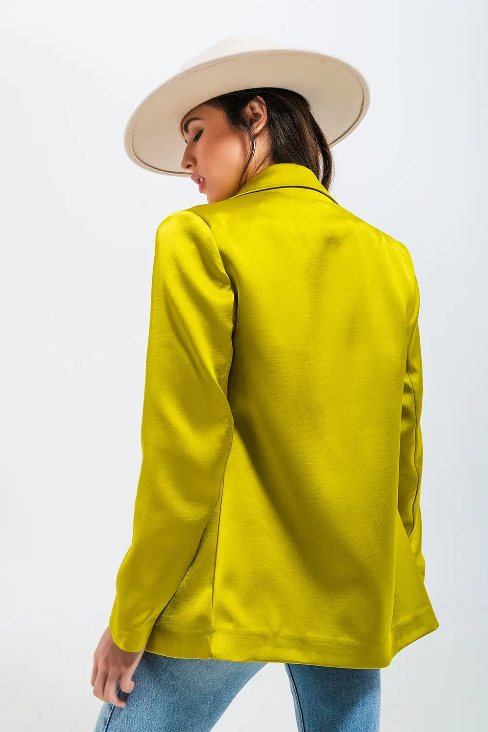 Double breasted satin blazer in lime green - Jackets