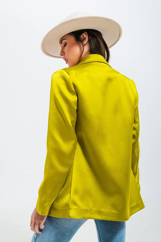 Double breasted satin blazer in lime green - Jackets