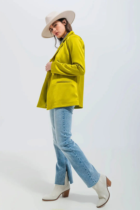 Double breasted satin blazer in lime green - Jackets