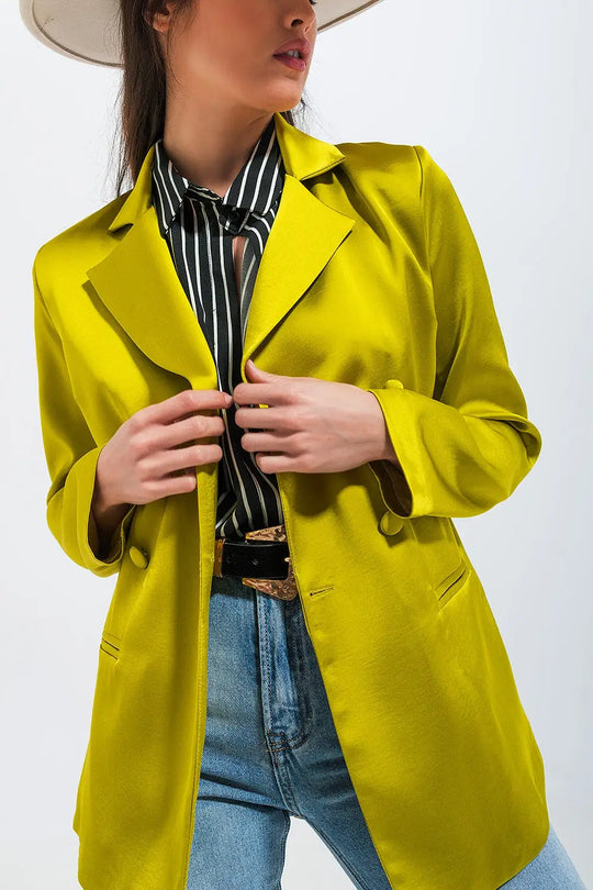 Double breasted satin blazer in lime green - Jackets