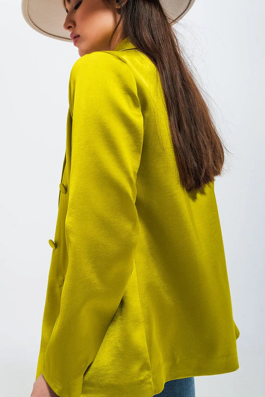 Double breasted satin blazer in lime green - Jackets