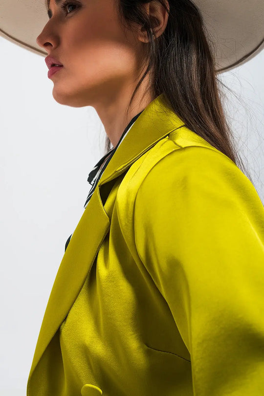 Double breasted satin blazer in lime green - Jackets