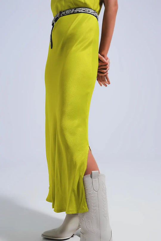 Satin cami strap midi slip dress in green - Dresses
