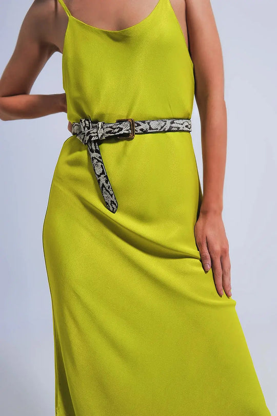 Satin cami strap midi slip dress in green - Dresses