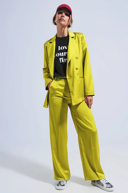 Double breasted satin blazer in lime green - Jackets