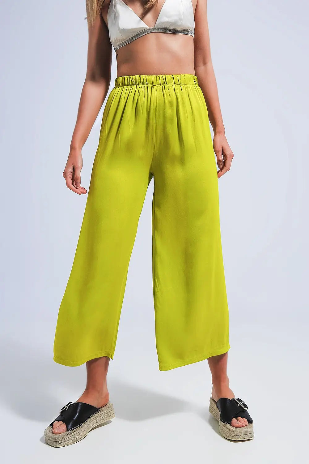 Satin wide leg pants in green - Pants