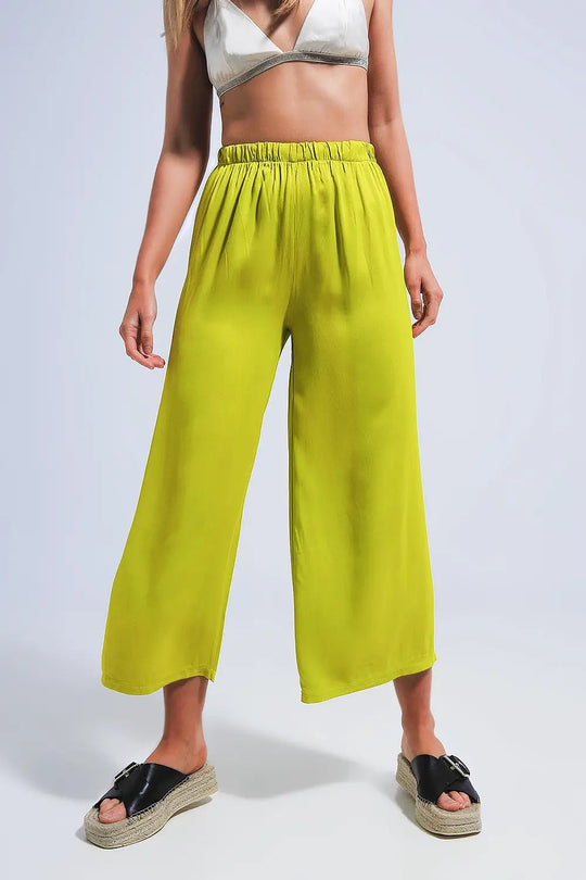 Satin wide leg pants in green - Pants