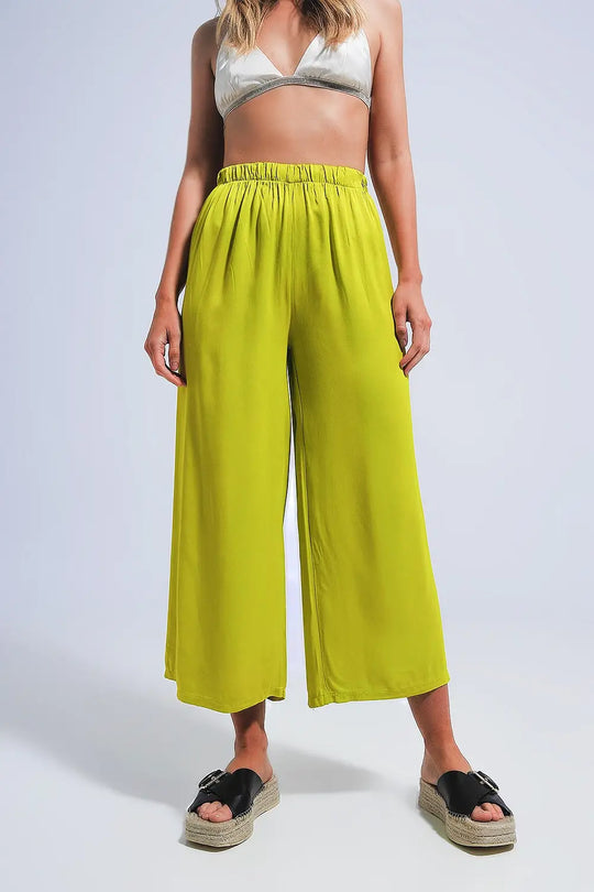 Satin wide leg pants in green - Pants