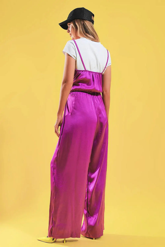 Satin cami strap jumpsuit in fuchsia - FUCHSIA / ONE - Jumpsuits