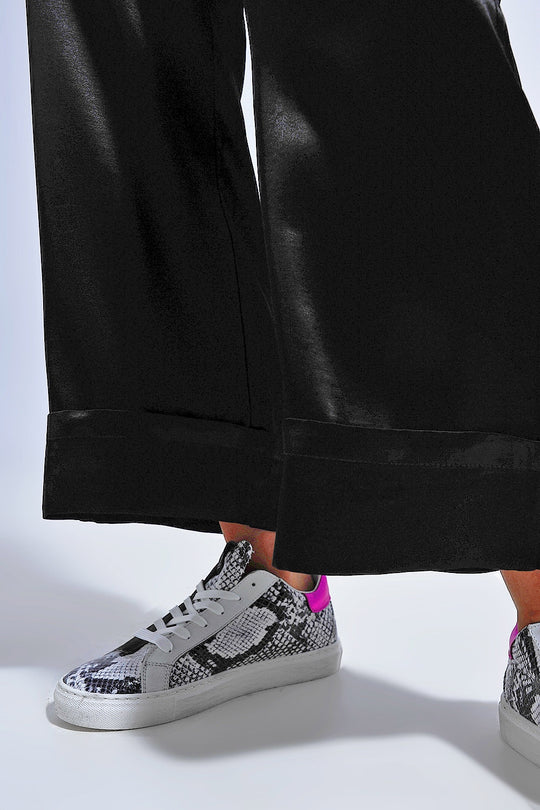 Satin wide leg suit Pants in black