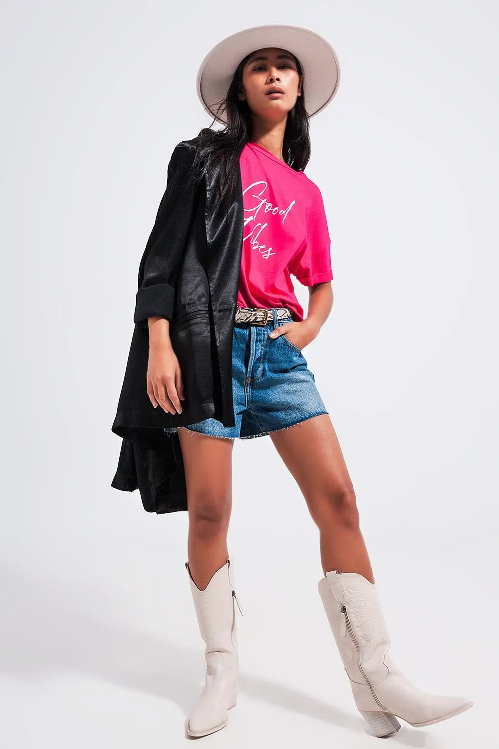 Good Vibes slogan tee in fuchsia - FUCHSIA / ONE - T-Shirts
