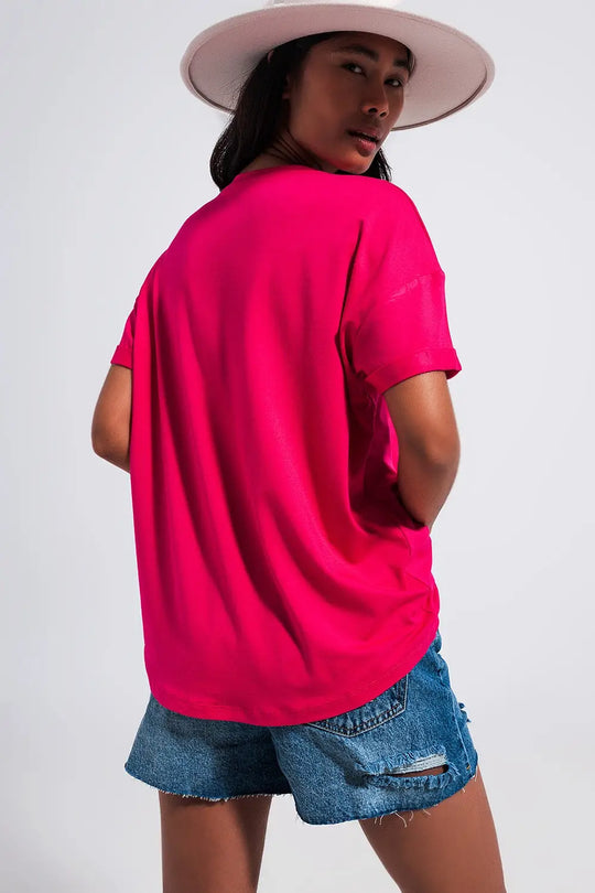 Good Vibes slogan tee in fuchsia - FUCHSIA / ONE - T-Shirts