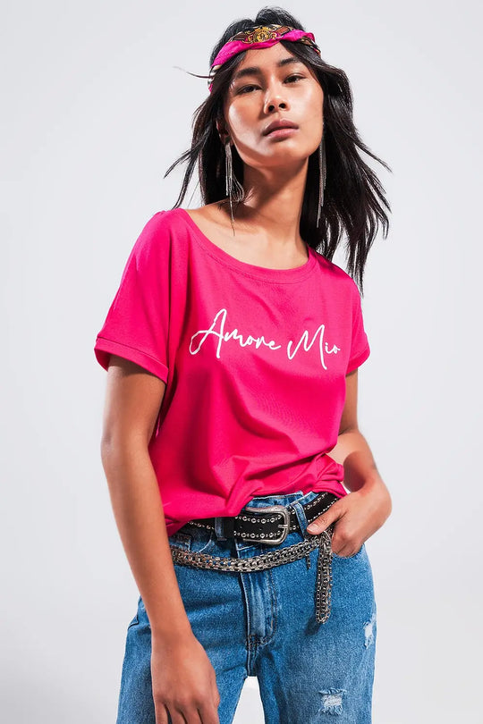 Amore mio slogan tee in fuchsia - FUCHSIA / ONE - T-Shirts
