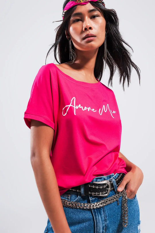 Amore mio slogan tee in fuchsia - FUCHSIA / ONE - T-Shirts