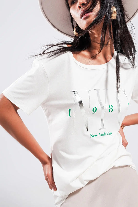 T shirt with New York City slogan in white - GREEN / ONE - T-Shirts