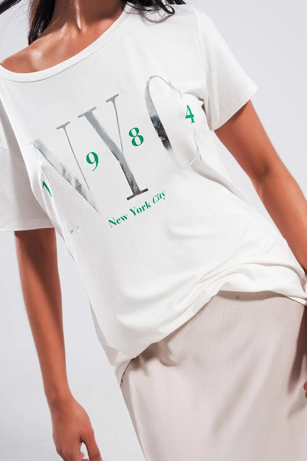 T shirt with New York City slogan in white - GREEN / ONE - T-Shirts