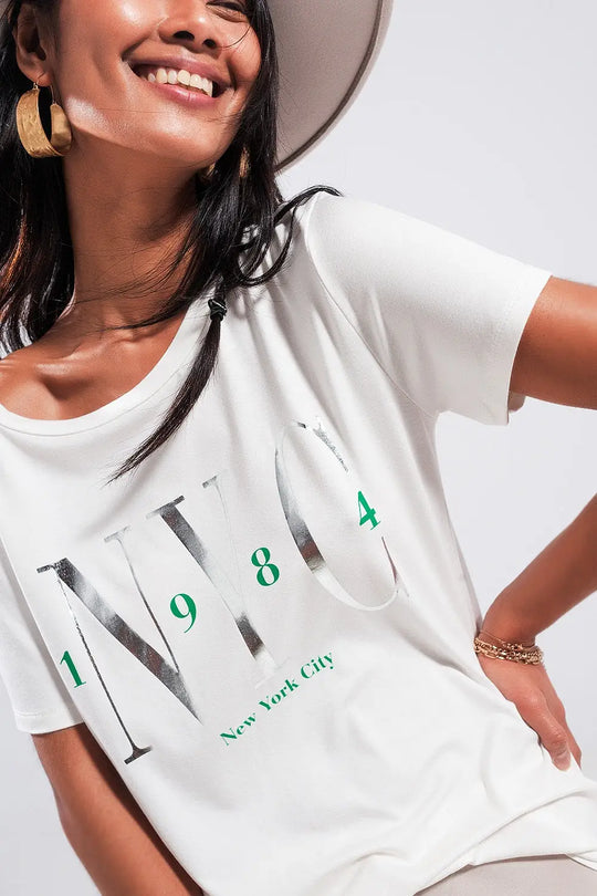 T shirt with New York City slogan in white - GREEN / ONE - T-Shirts
