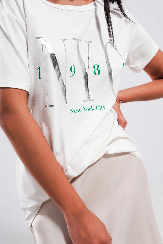 T shirt with New York City slogan in white - GREEN / ONE - T-Shirts