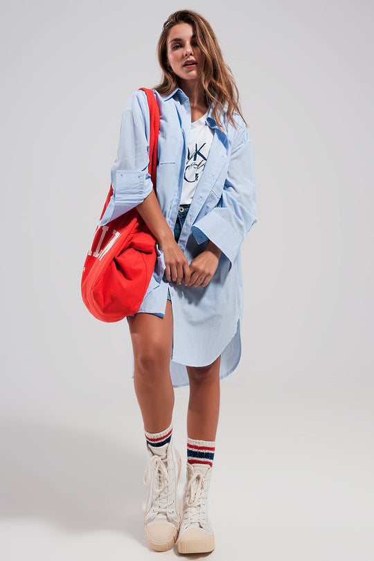 Cotton oversized shirt in light blue