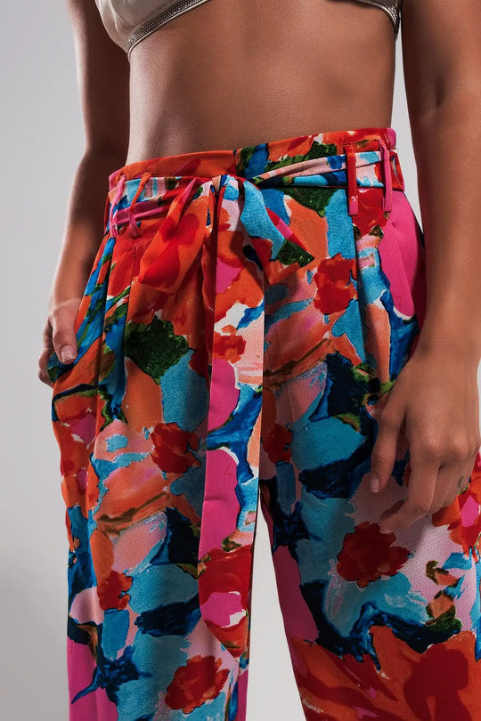 Elastic back pants in bright floral - Pants