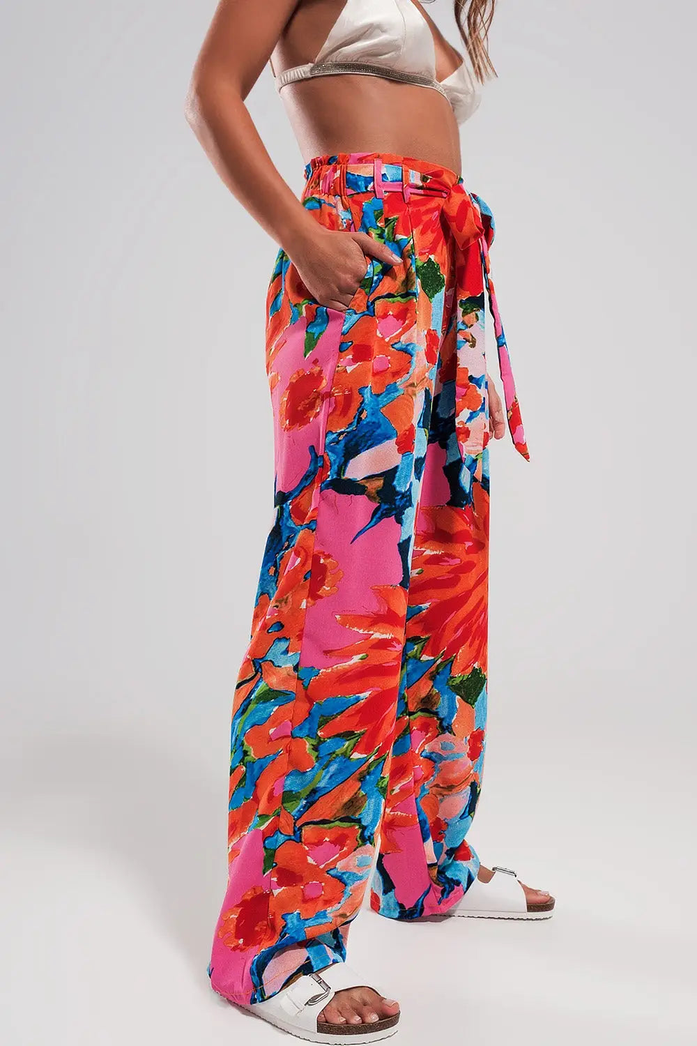 Elastic back pants in bright floral - Pants