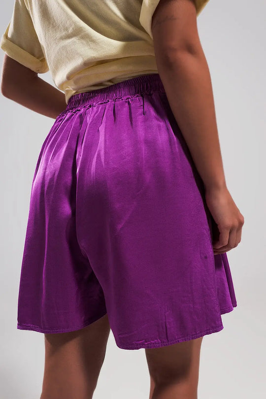 High rise satin shorts in purple - FUCHSIA / ONE - Pants