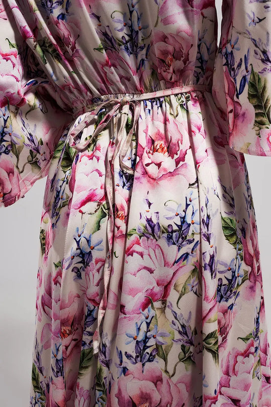 Flutter sleeve maxi dress in pink floral print - Dresses