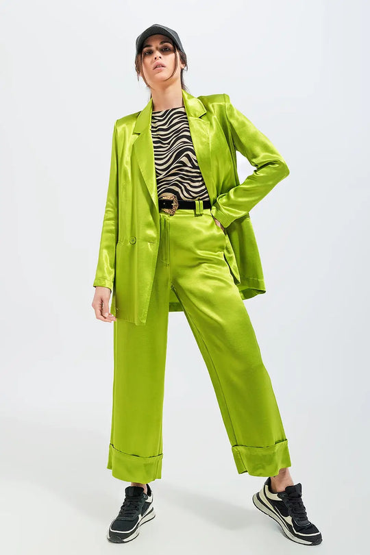 Satin wide leg suit Pants in green - Pants