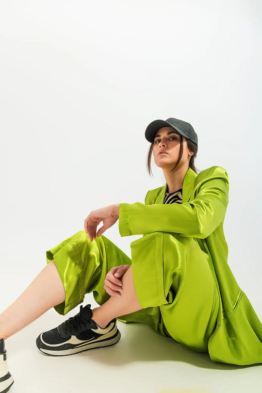 Satin wide leg suit Pants in green - Pants