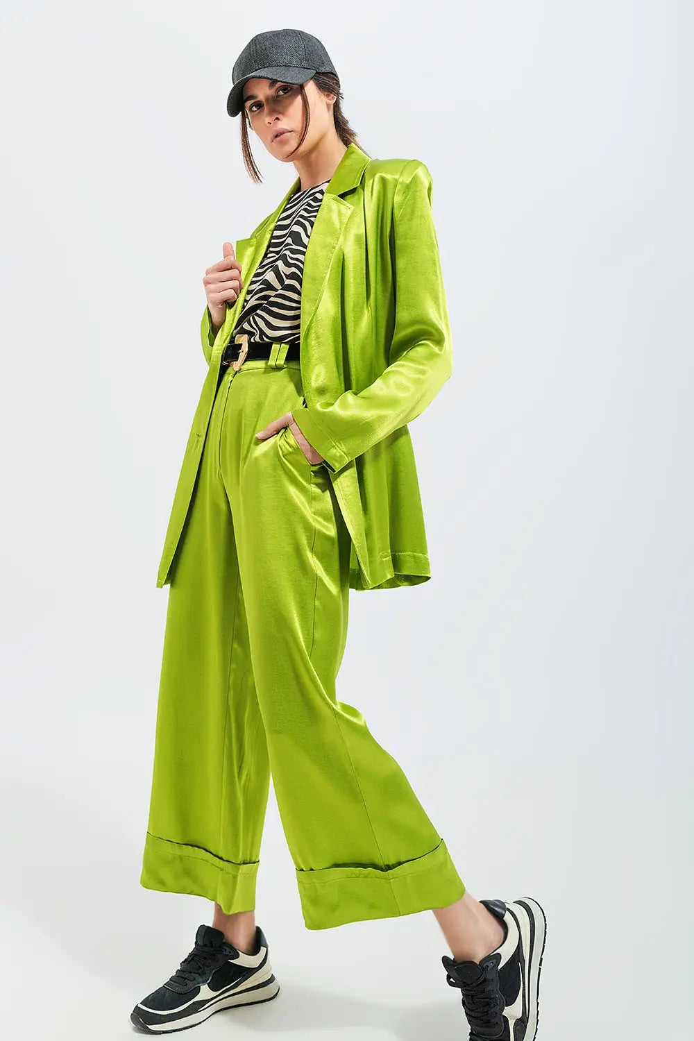 Satin wide leg suit Pants in green - Pants