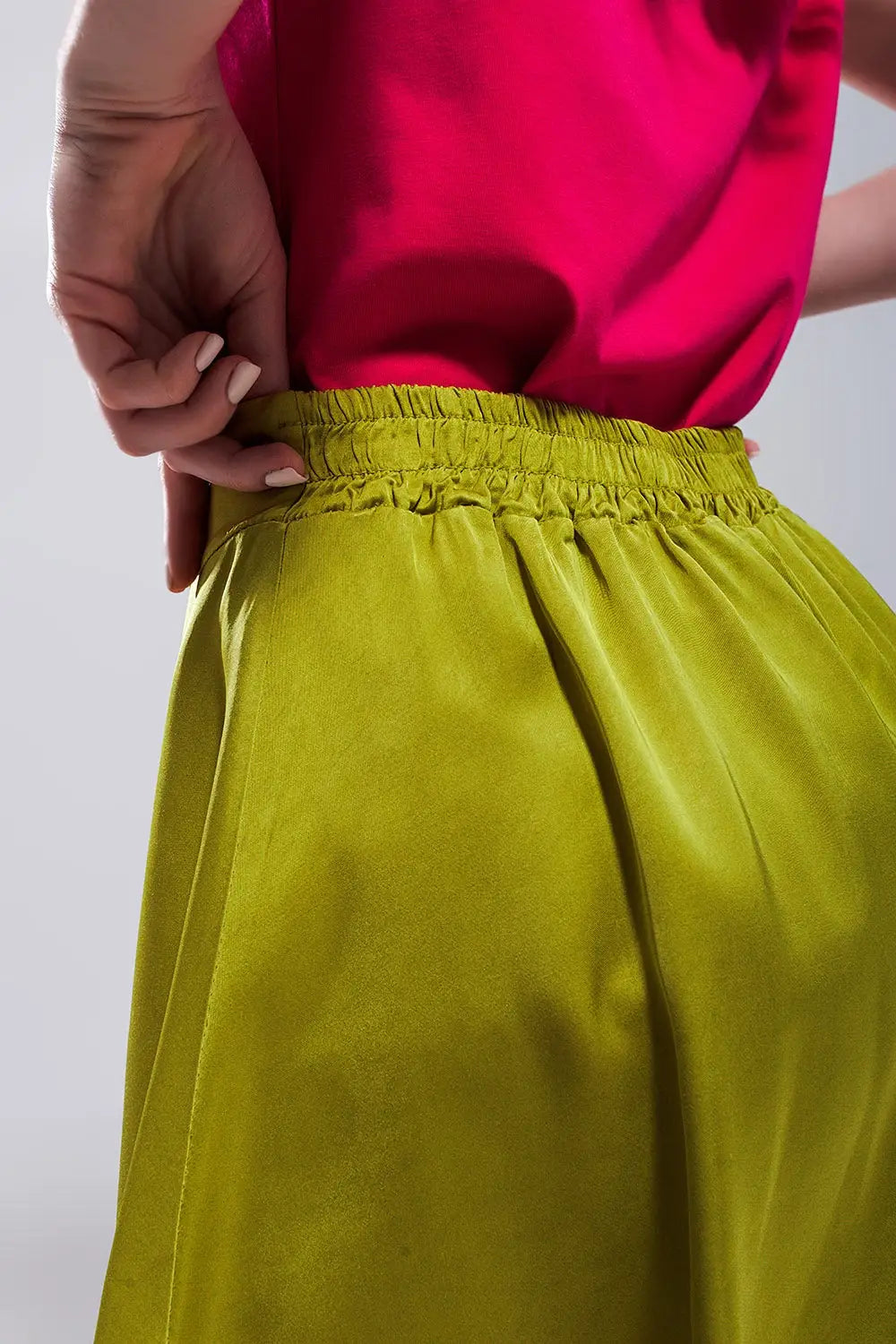 High rise satin shorts in lime green - GREEN / ONE - Pants