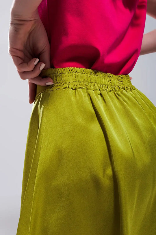 High rise satin shorts in lime green - GREEN / ONE - Pants