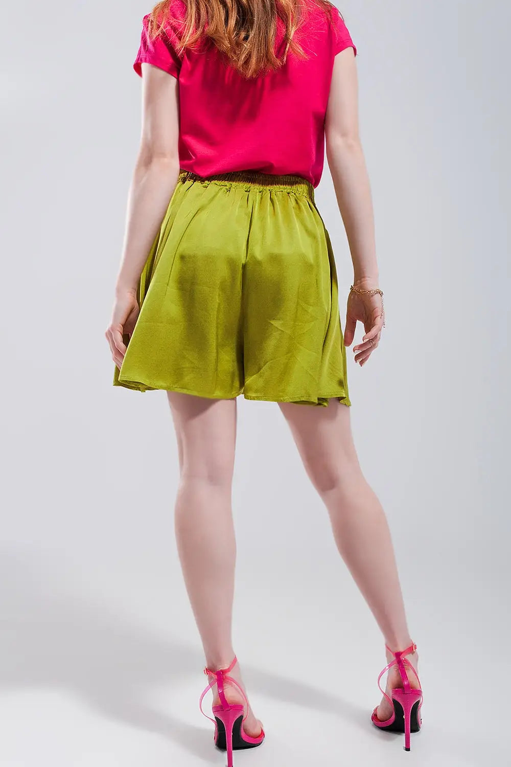 High rise satin shorts in lime green - GREEN / ONE - Pants