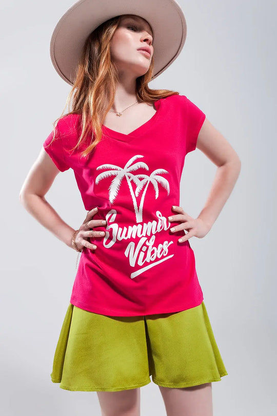 Summer vibes print t shirt in fuchsia - T-Shirts