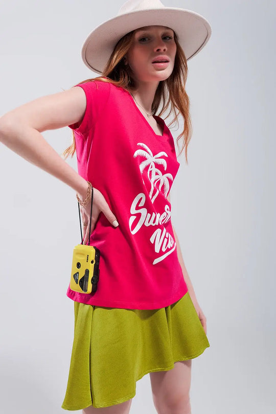 Summer vibes print t shirt in fuchsia - T-Shirts