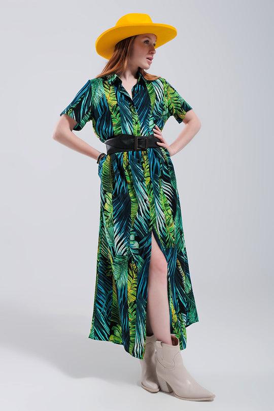Maxi shirt dress in tropical print