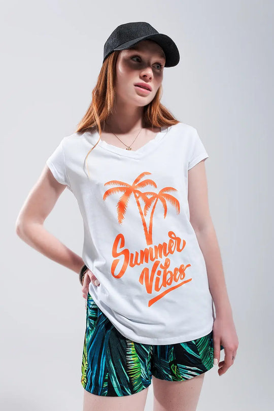 Summer vibes print t shirt in white - T-Shirts