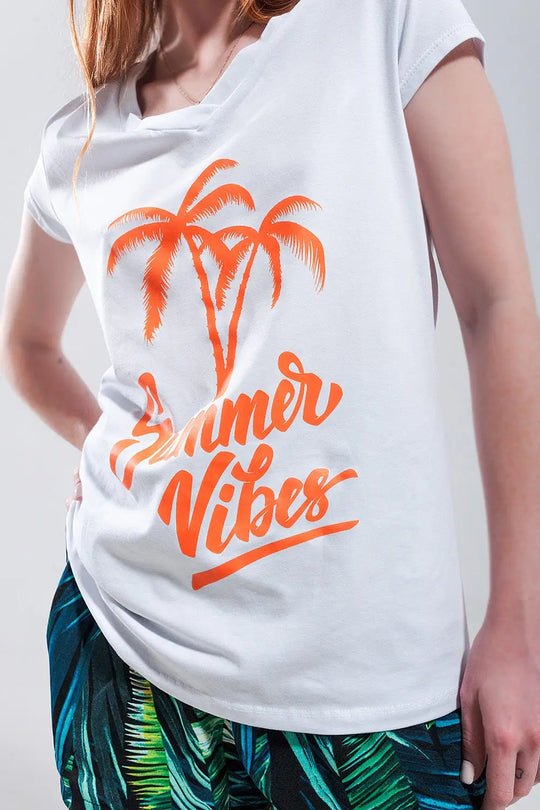 Summer vibes print t shirt in white - T-Shirts
