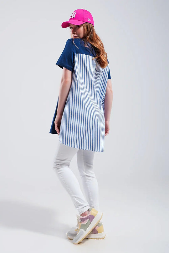 Half and half t shirt in blue - T-Shirts