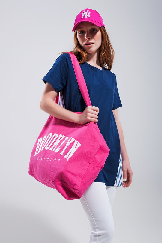 Brooklyn canvas tote bag in fuchsia