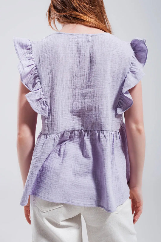 Cotton tank top with ruffle sleeves in lilac - Shirts