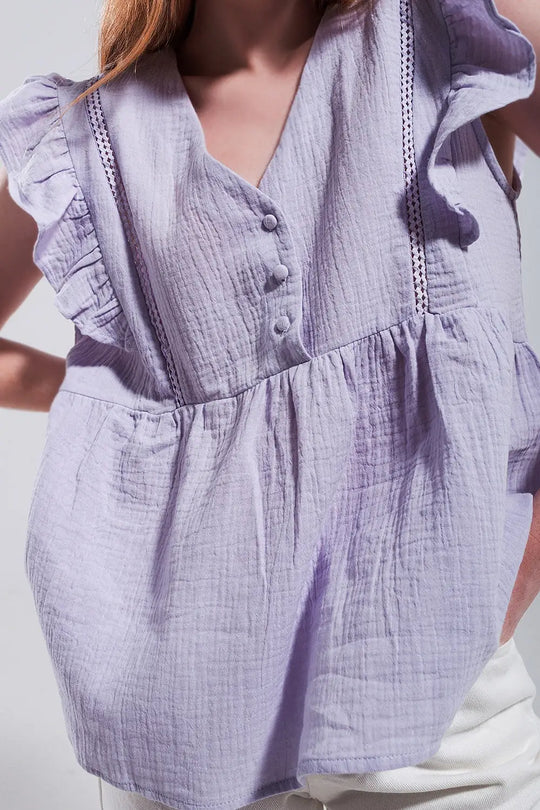 Cotton tank top with ruffle sleeves in lilac - Shirts