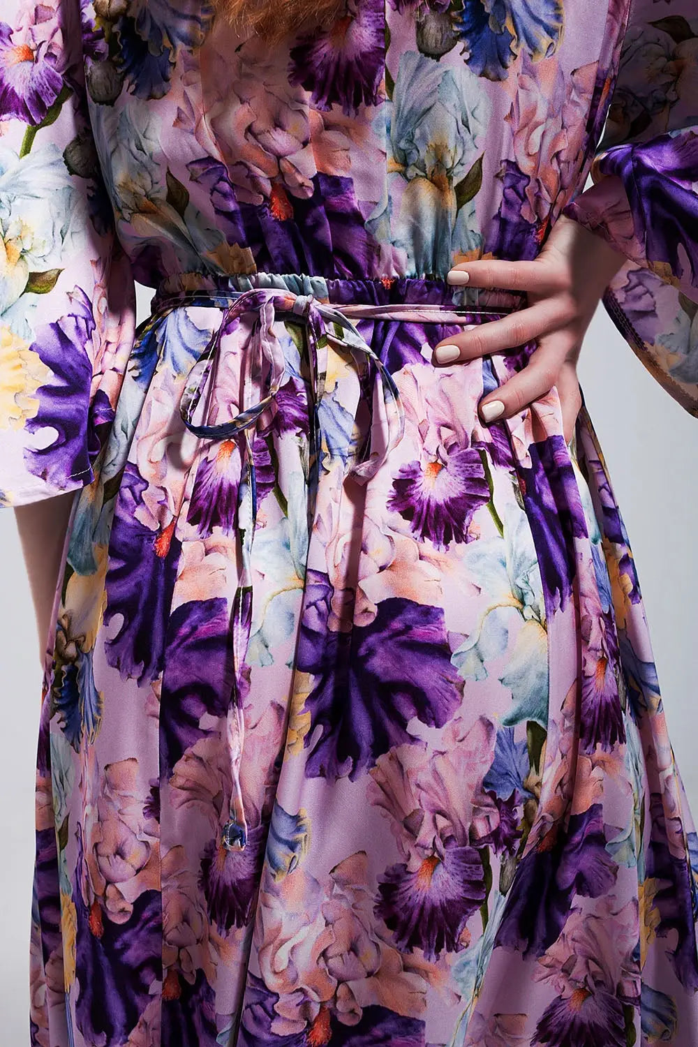 Flutter sleeve maxi dress in purple floral print - Dresses